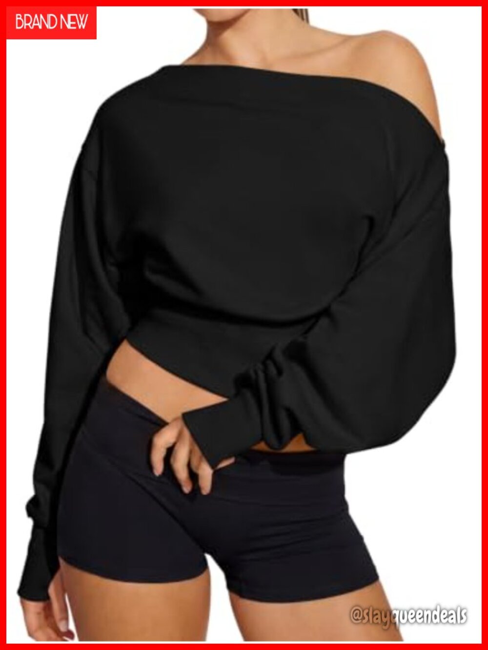 Women's Off Shoulder Sweatshirt Crop Top Oversized Workout